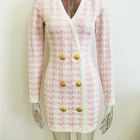 Pink houndstooth mini dress - Picture 3 of 9